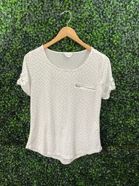 The Workshop, White and Blue polka Dot Blouse, Women’s Size M